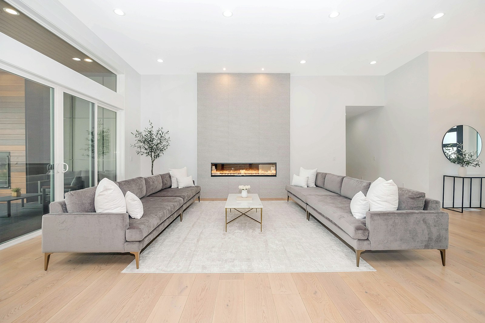 Modern luxury living room photographed for real estate marketing